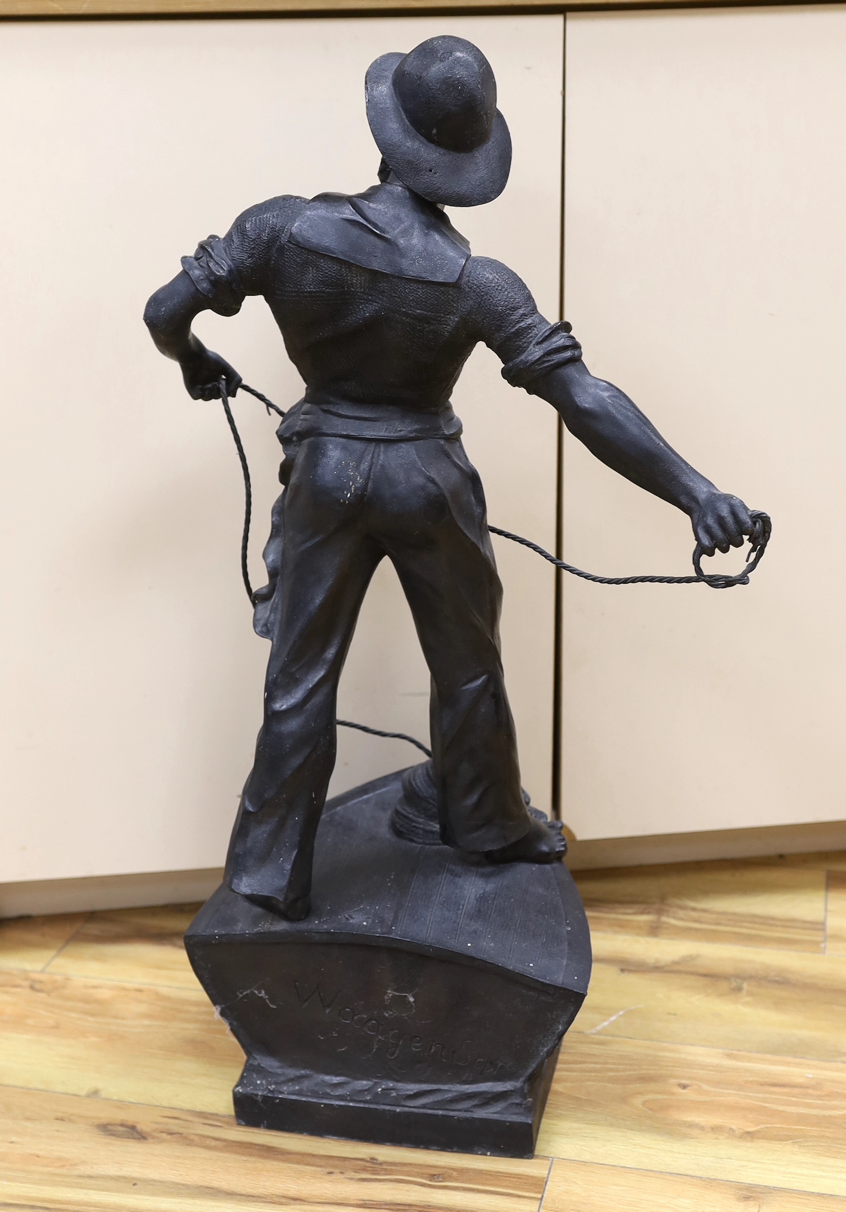 After Waagen, a bronzed spelter figure 'Secours', 71cm